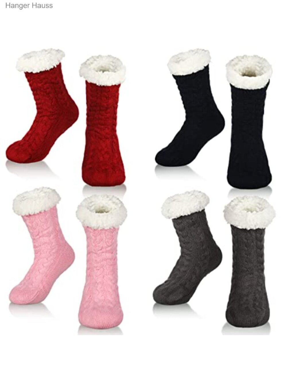 Fuzzy Fleece Lined Slipper Socks Non Slip Gripper Winter Warm Cozy
